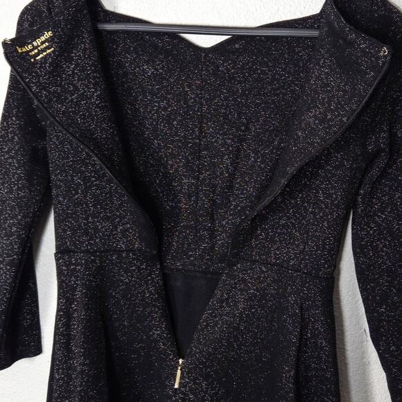 Kate Spade Dress Shimmer Fit and Flare Black Size 0 Artful Statement - Picture 8 of 9